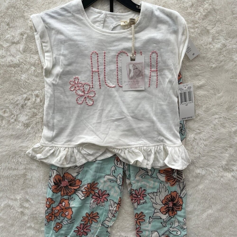 SALE NEW Jessica Simpson Sea Salt Aloha Ruffle Top & Pants 2 Pc Set 4T NWT